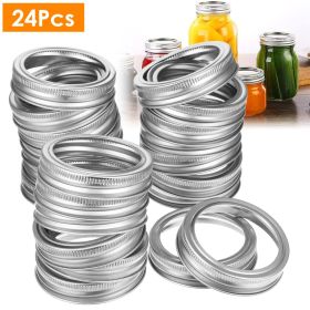 24 Pcs Regular Mouth Canning Jar Metal Rings Split-Type Jar Bands Replacement (Color: silver)