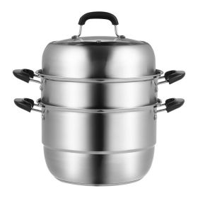 Home Kitchen 304 Stainless Steel Food Steamer Cookware with Lid (Color: silver, Type: 28cm-8.5QT)
